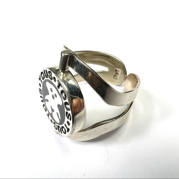 Black Mother of Pearl Teddy Bear Sterling Silver Ring Size 8 Adjustable - Picture 5 of 13